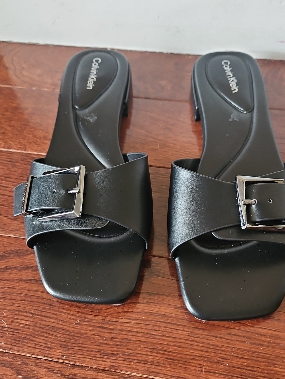 Calvin Klein Black Buckle Slide Mules